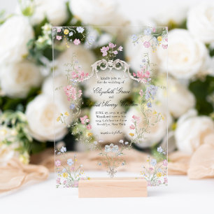 Invitaciones Acrílicas Boda con Cresta Floral Rococó Elegante y Caprichos