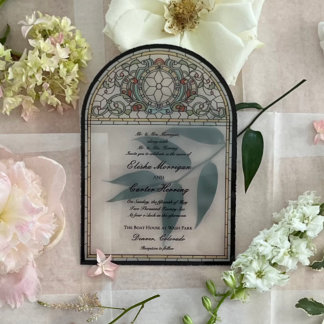 Invitaciones Acrílicas Boda con efecto de vidrio emplomado vintage