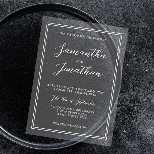 Invitaciones Acrílicas Boda con escritura de caligrafía clásica blanca el