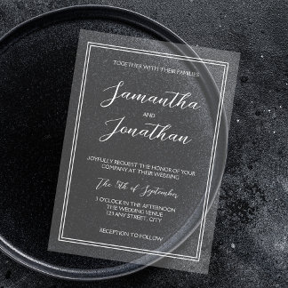 Invitaciones Acrílicas Boda con escritura de caligrafía clásica blanca el