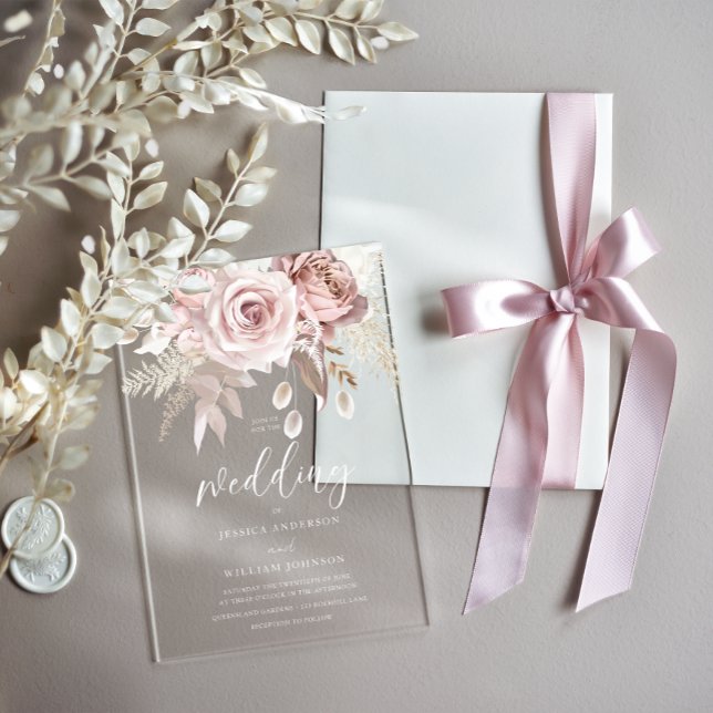 Invitaciones Acrílicas Boda con Frosted Rosa Hermoso y Rosa Polvorienta (Subido por el creador)