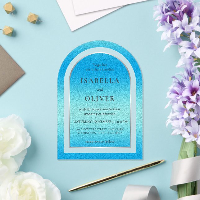 Invitaciones Acrílicas Boda con gradiente de luz azul cielo (Insitu (Boda))
