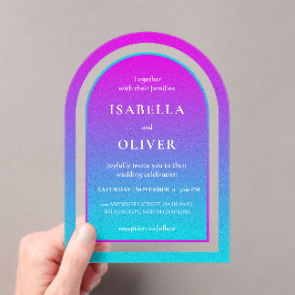Invitaciones Acrílicas Boda con gradiente de rosa brumoso y azul cielo cl