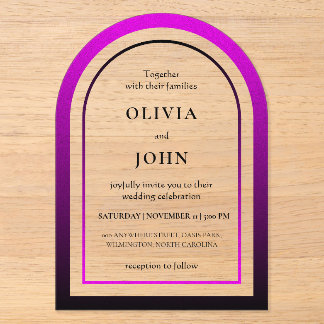Invitaciones Acrílicas Boda con gradiente negro magenta