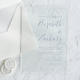 Invitaciones Acrílicas Boda con guión azul polvoriento minimal moderno
