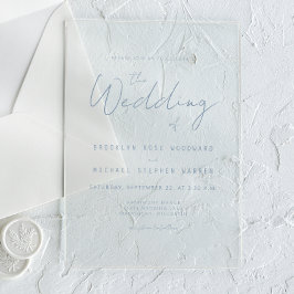 Invitaciones Acrílicas Boda con guión azul polvoriento minimal moderno