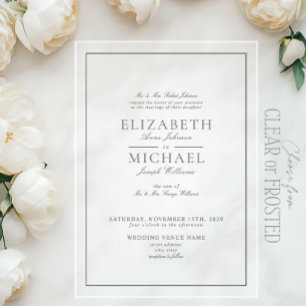Invitaciones Acrílicas Boda con guión clásico de eucalipto elegante verde