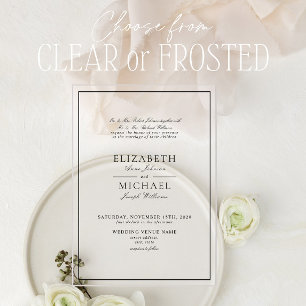 Invitaciones Acrílicas Boda con guión clásico elegante en blanco y negro