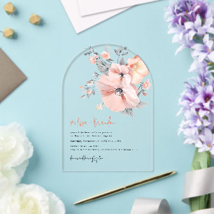 Invitaciones Acrílicas Boda con guión de escritura a mano floral en acuar