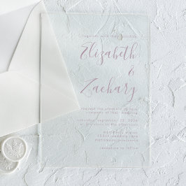 Invitaciones Acrílicas Boda con guión de lavanda polvorienta minimal mode