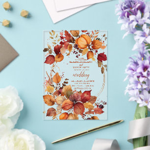 Invitaciones Acrílicas Boda con guión floral boho de calabaza