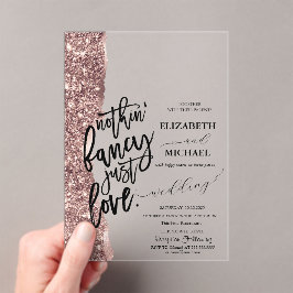 Invitaciones Acrílicas Boda con letra brillante de oro rosa elegante