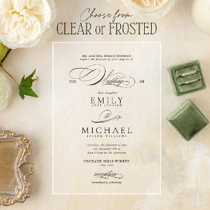Invitaciones Acrílicas Boda con letra elegante clásica moderna