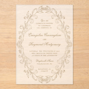 Invitaciones Acrílicas Boda con marco barroco romántico ornamentado