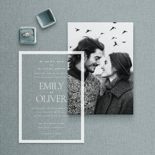 Invitaciones Acrílicas Boda con marco blanco clásico elegante y superposi
