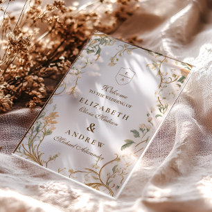 Invitaciones Acrílicas Boda con marco botánico de otoño elegante