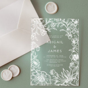 Invitaciones Acrílicas Boda con marco botánico vintage