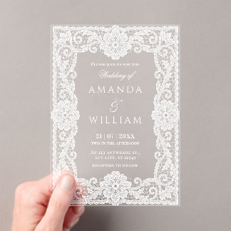 Invitaciones Acrílicas Boda con marco de encaje vintage