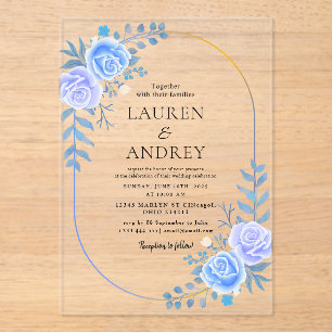 Invitaciones Acrílicas Boda con marco de oro elegante