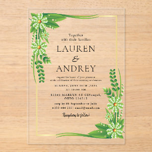 Invitaciones Acrílicas Boda con marco de oro elegante