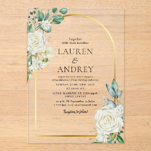 Invitaciones Acrílicas Boda con marco de oro elegante
