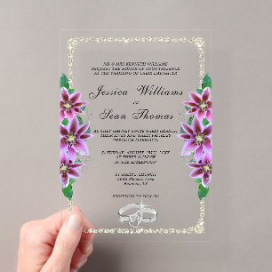 Invitaciones Acrílicas Boda con marco elegante, anillos de diamantes y cl