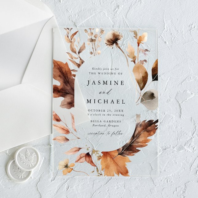 Invitaciones Acrílicas Boda con marco floral de otoño rústico (Subido por el creador)