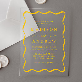 Invitaciones Acrílicas Boda con Marco Ondulado Amarillo Moderno