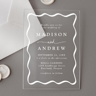 Invitaciones Acrílicas Boda con Marco Ondulado Blanco Moderno