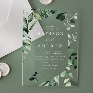 Invitaciones Acrílicas Boda con marco ovalado de abundante vegetación