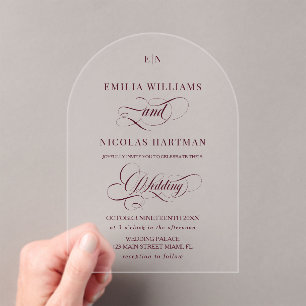 Invitaciones Acrílicas Boda con Monograma Rojo Romántico