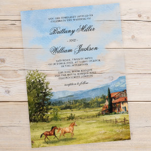 Invitaciones Acrílicas Boda con paisaje campestre inspirado en Toscana