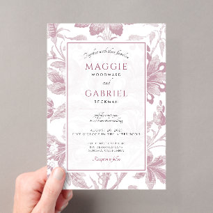 Invitaciones Acrílicas Boda con Polvo Floral Helado Rosa Polvoriento