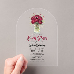 Invitaciones Acrílicas Boda con Ranunculus Burgundy en Tarro de Mason