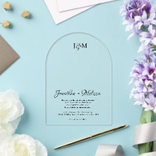 Invitaciones Acrílicas Boda con superposición de monograma y letra elegan