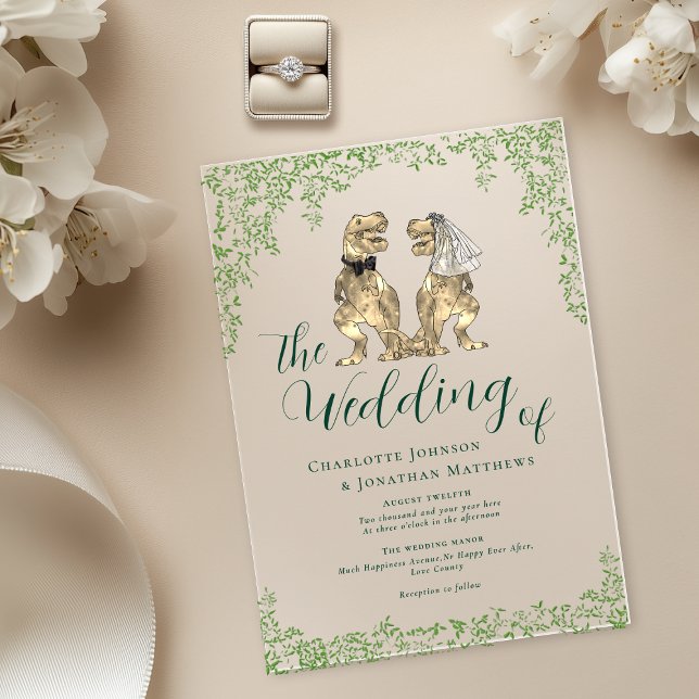 Invitaciones Acrílicas Boda con tema de dinosaurios (Dinosaur theme wedding dark green elegant modern script eucalyptus foliage acrylic invitation )