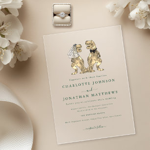 Invitaciones Acrílicas Boda con tema de dinosaurios Verde