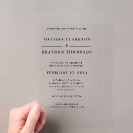Invitaciones Acrílicas Boda con tipografía negra elegante moderna formal