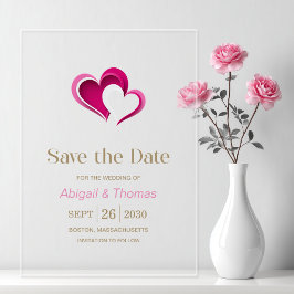 Invitaciones Acrílicas Boda Corazones Rosas con Estilo