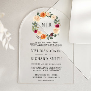 Invitaciones Acrílicas Boda Corona Floral Terrosa