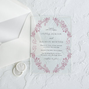 Invitaciones Acrílicas Boda Corona Vintage Elegante Rosado Rosa Polvorien