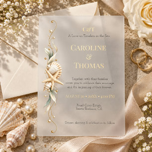 Invitaciones Acrílicas Boda Costera con Estrellas de Mar y Conchas Marina