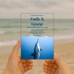 Invitaciones Acrílicas Boda Costera de Delfines Bajo el Mar Azul Marino