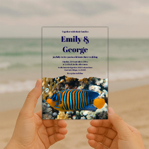 Invitaciones Acrílicas Boda costera en el arrecife de peces bajo el mar d