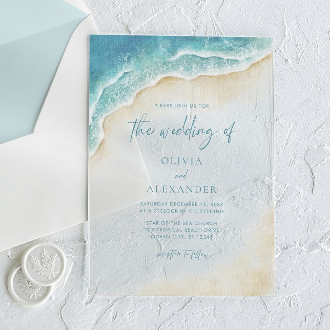 Invitaciones Acrílicas Boda costero acuático Ocean Beach (Subido por el creador)