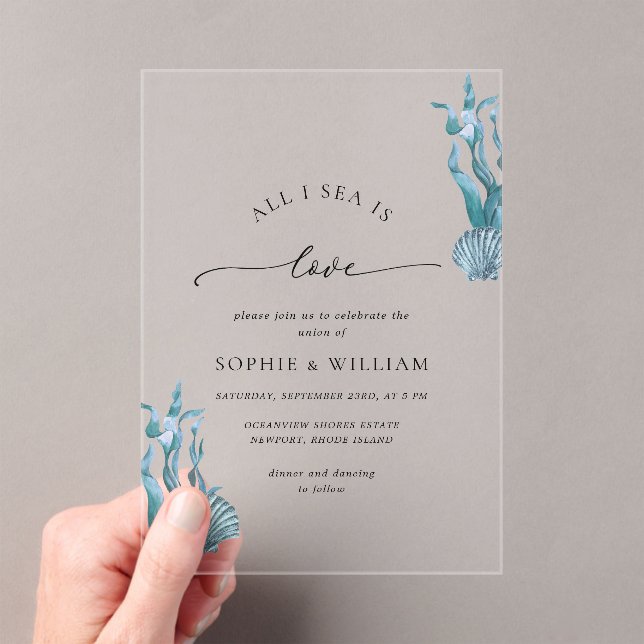 Invitaciones Acrílicas Boda costero náutico del océano marino azul (Insitu (portátil))