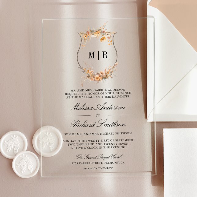 Invitaciones Acrílicas Boda Cresta de Flor Silvestre de Otoño (Subido por el creador)