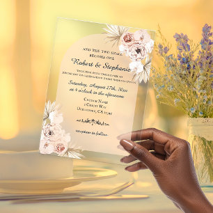 Invitaciones Acrílicas Boda Cristiana Bohemio de Primavera Peonía Transpa