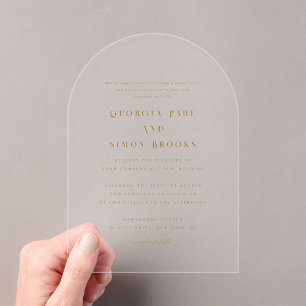 Invitaciones Acrílicas Boda Cristiana Tipografía Elegante Bronce Moderno