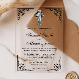 Invitaciones Acrílicas Boda Cruz Celta Negra